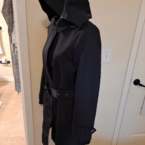 NWT Antonio Melani Hooded Trench Coat Short Black Size S